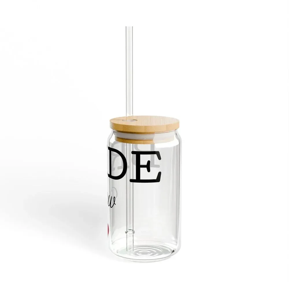 Bride Crew Sipper Glass 16oz | Mason Jar Style with Straw